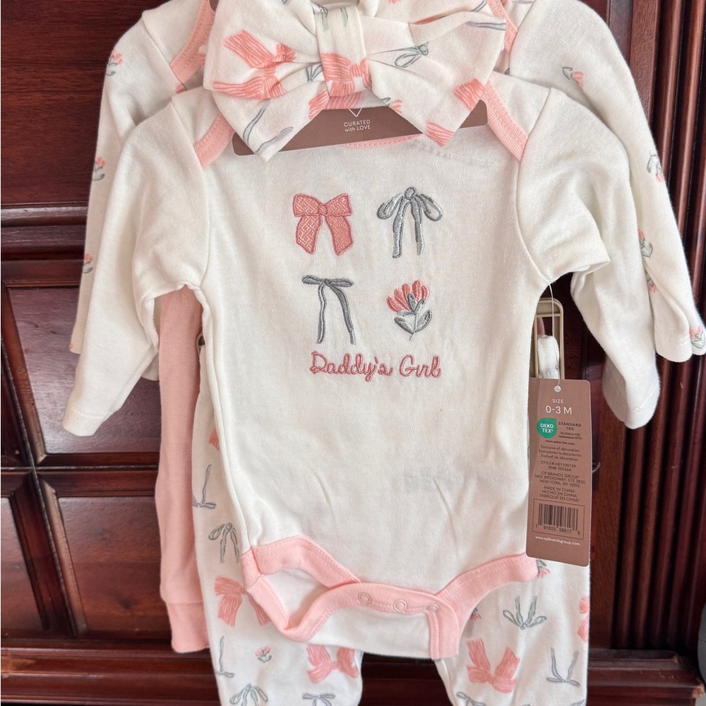 chick pea white and Pink Baby Girls 3-Piece Matching Set